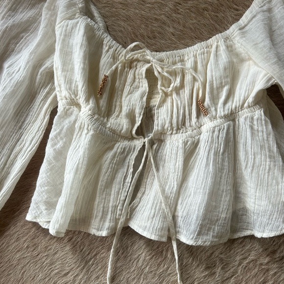 Free People Endless Summer Carly’s Blouse - Smocked Tie Front Top - Picture 4 of 4